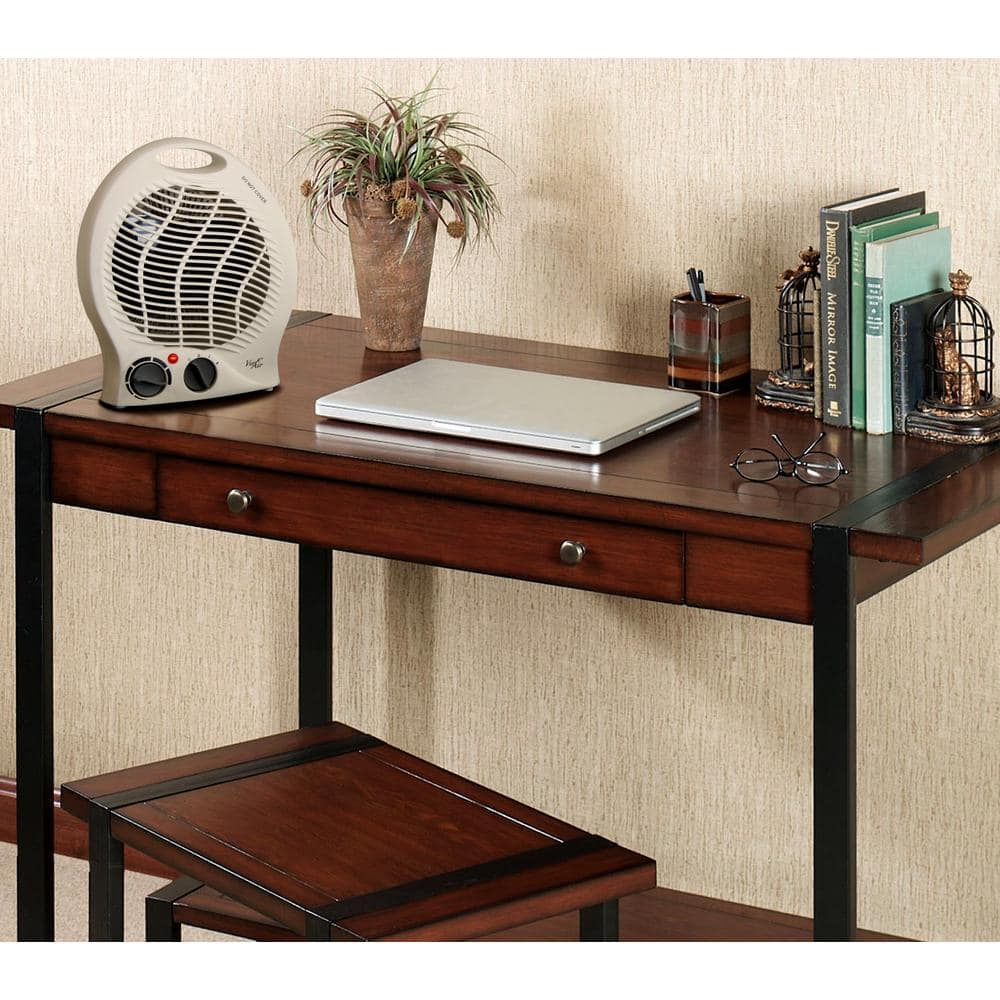 White Compact Ceramic Electric Heater with Thermostat and Safety Features