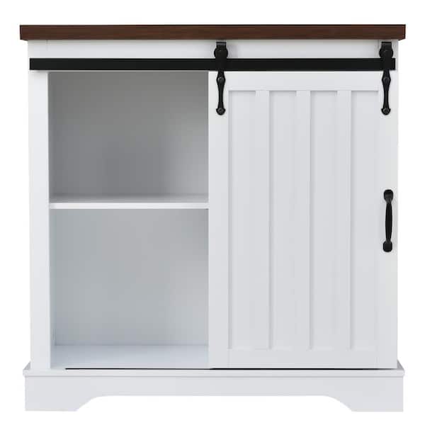 Tileon 31.50 in. W x 15.70 in. D x 31.90 in. H White Slab Stock Storage Cabinet with Brown Thick Top and White Sliding Door