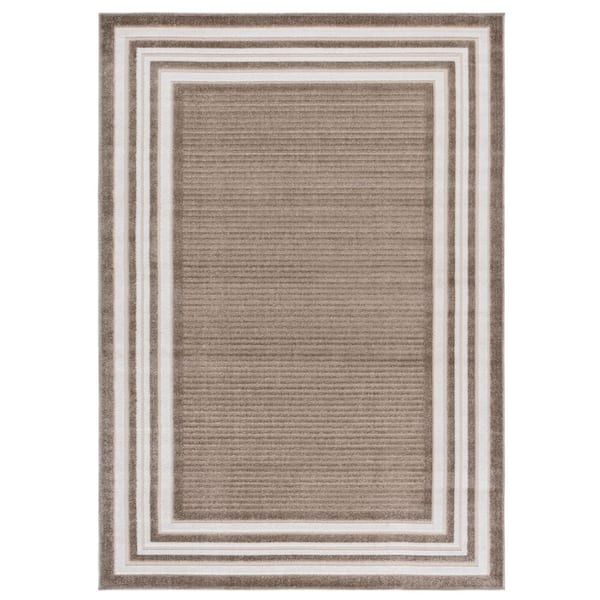 Cabana Dark Beig/Ivory 4 ft. x 6 ft. Striped Border Indoor/Outdoor Area Rug