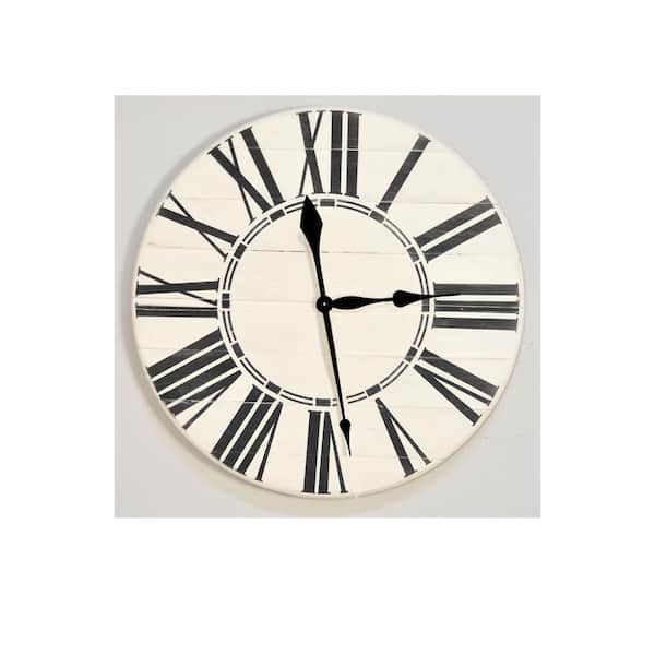 Brandtworks 36 In Oversized Antique White Farmhouse Wall Clock 36whbkjup The Home Depot - Large Rustic Wall Clock White