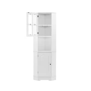 23.2 in. W x 15.9 in. D x 65 in. H White Linen Cabinet with Glass Door and Adjustable Shelf for Bathroom