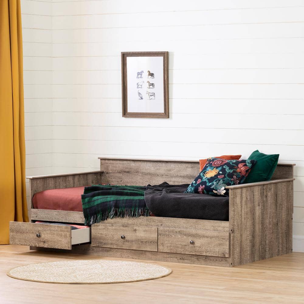 Twin Weathered Oak Daybed with 3 Storage Drawers
