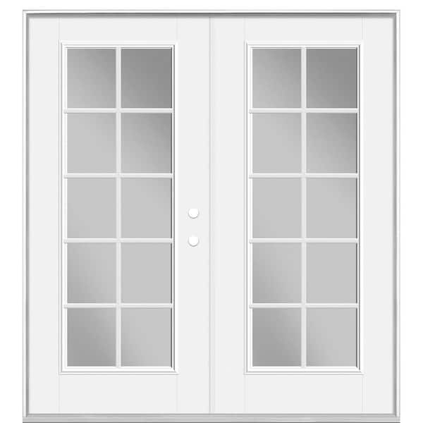 Masonite 72 in. x 80 in. Primed Fiberglass Prehung Left-Hand Inswing 10-Lite Clear Glass Patio Door in Vinyl Frame, no Brickmold