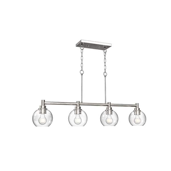 60-Watt 5-Light Nickel Kitchen Island Pendant Light Fixture with Clear Glass Shades and No Light Bulb Included