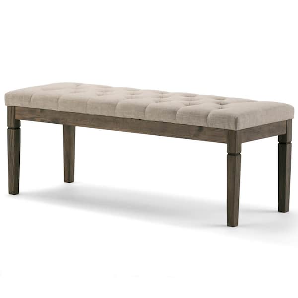 Simpli Home Waverly 48 in. Traditional Ottoman Bench in Natural Linen Look Fabric