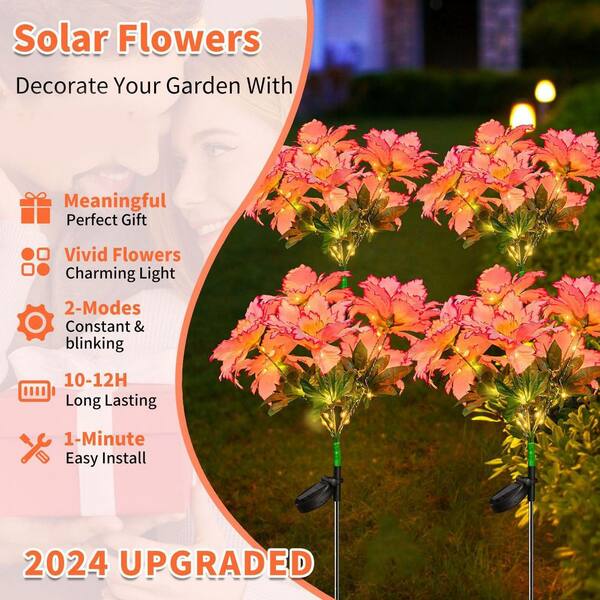 1 in. Artificial Pink Rhododendron Branch Stem Solar Flowers Waterproof  Garden Decorative Lighting 4 Pack 59B1124C2160 - The Home Depot