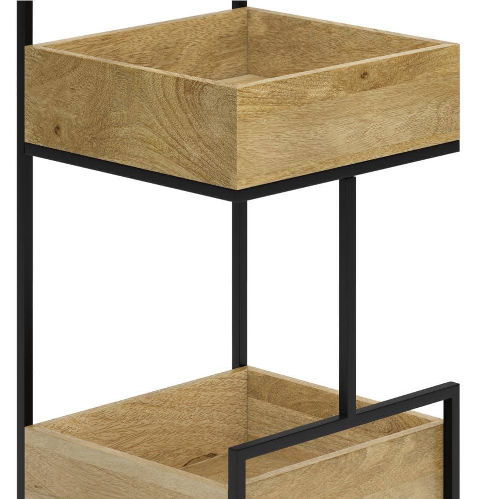 Natural Mango Wood and Black Metal Industrial Bar Cart with Storage
