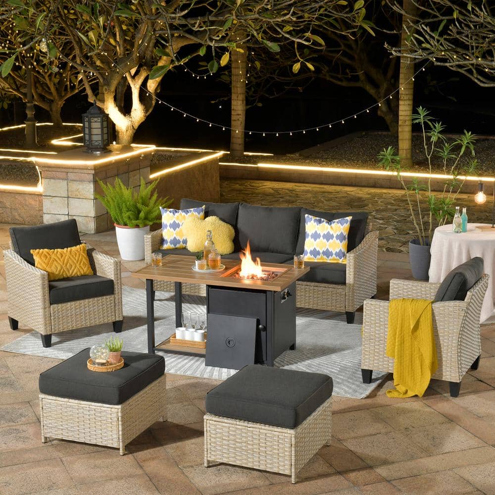 HOOOWOOO Oconee 6-Piece Wicker Modern Outdoor Patio Conversation Sofa ...