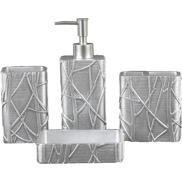 Bathroom Accessories Set 4-Pieces Resin Gift Set Apartment Necessities  Silver