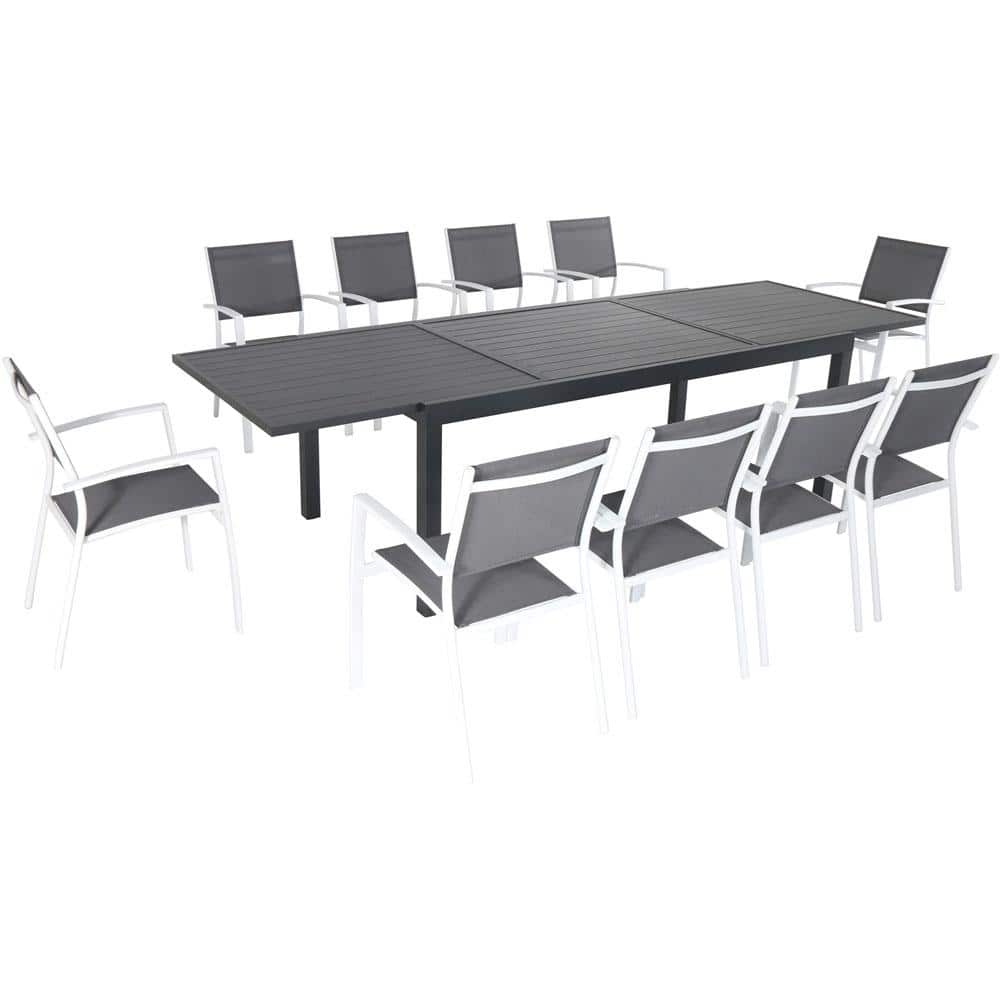 Hanover Naples 11Piece Aluminum Outdoor Dining Set with 10 Sling Chairs and a 40 in. x 118 in