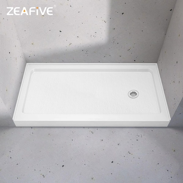 Zeafive Zeno 60 in. L x 30 in. W Acrylic Alcove Shower Pan Base with Right Drain in White Non-Slip Single Threshold RV/Bathroom