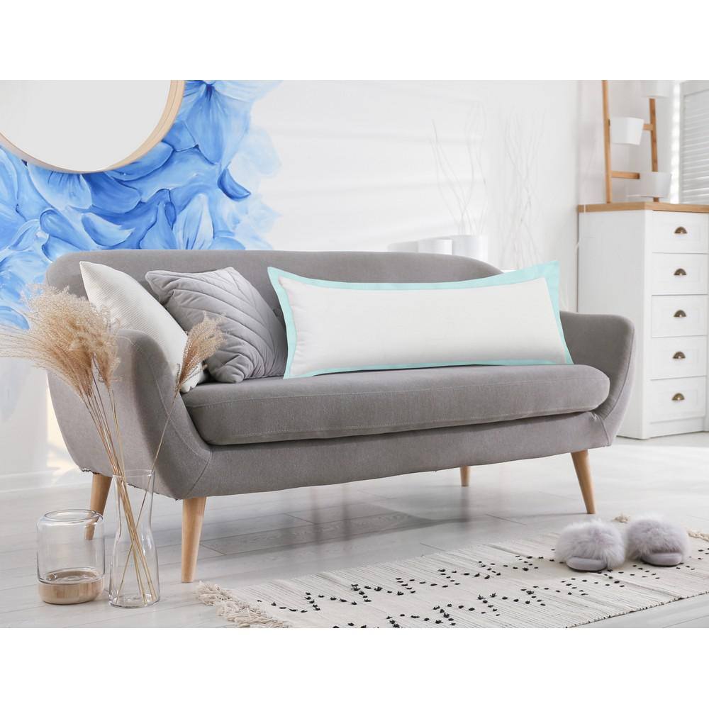 Icy Empire White & Blue Flange Frame Border Throw Pillow, 14" x 36"