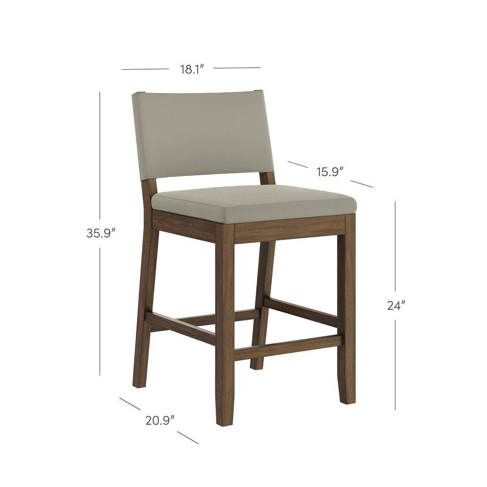 Linus Dark Brown Wood and Light Gray Linen Bar Stool