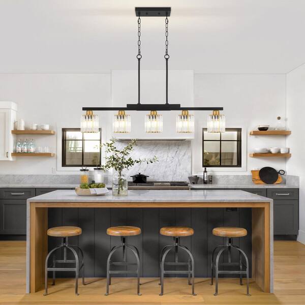 ZSMIHDOH 5-Light Black Kitchen Island Chandelier with Crystal
