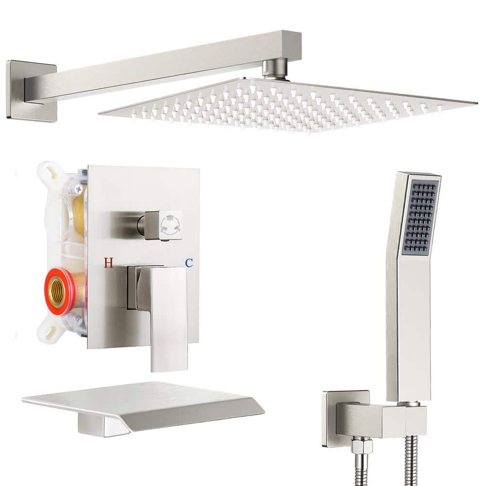 Single Handle 3-Spray Shower Faucet Square 10 in. 2.2 GPM with High Pressur