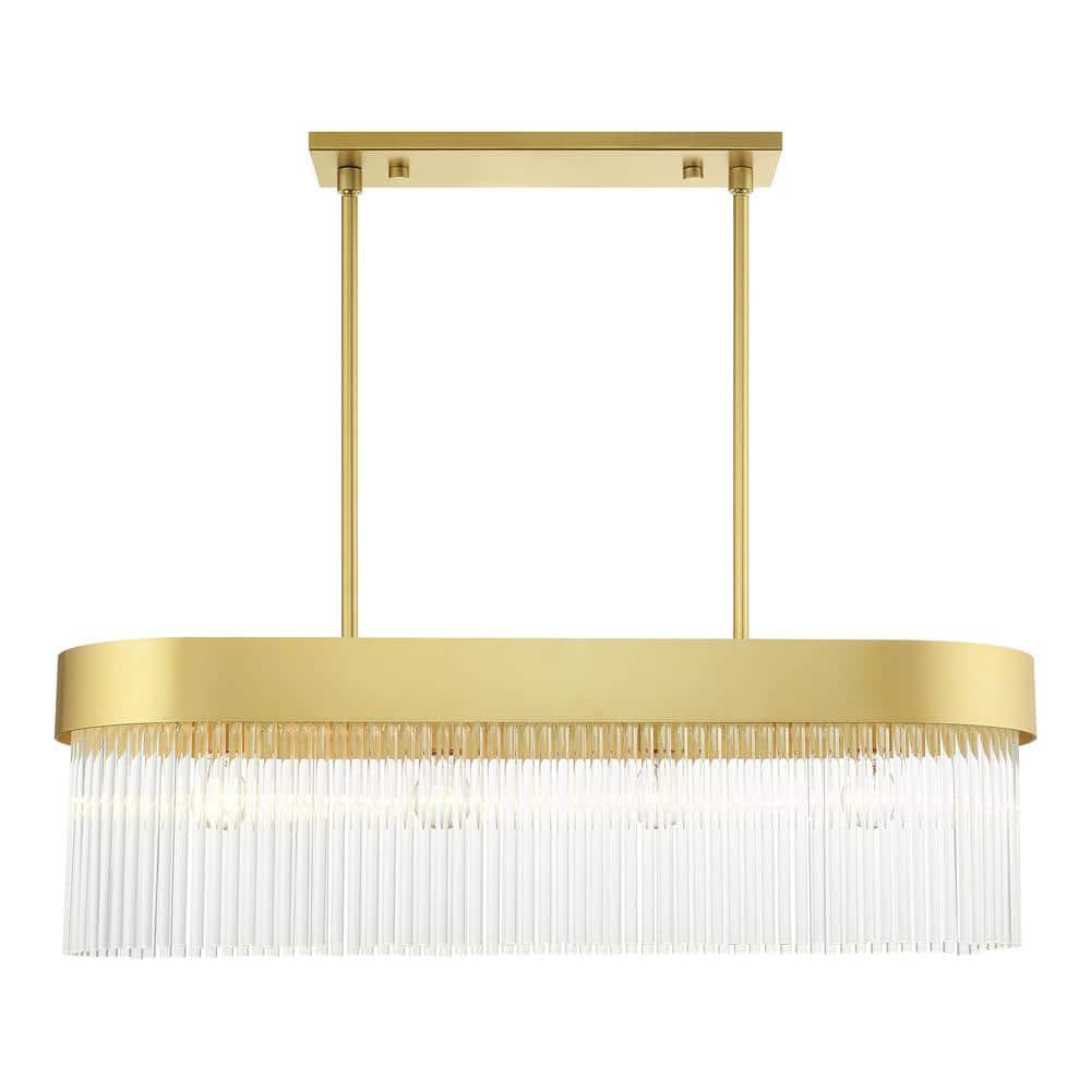 Soft Gold Crystal Rods 4-Light Linear Chandelier