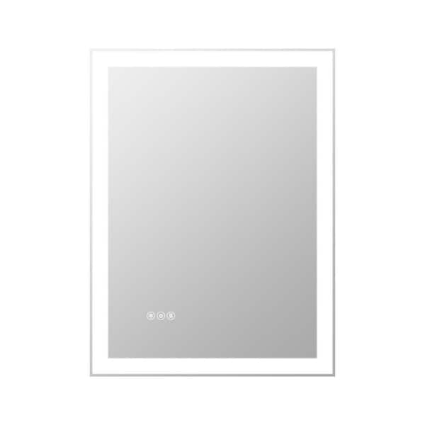 Whatseaso 24 in. W x 32 in. H Rectangular Metal Framed LED Anti- fog mirror with button Wall Bathroom Vanity Mirror in Silver