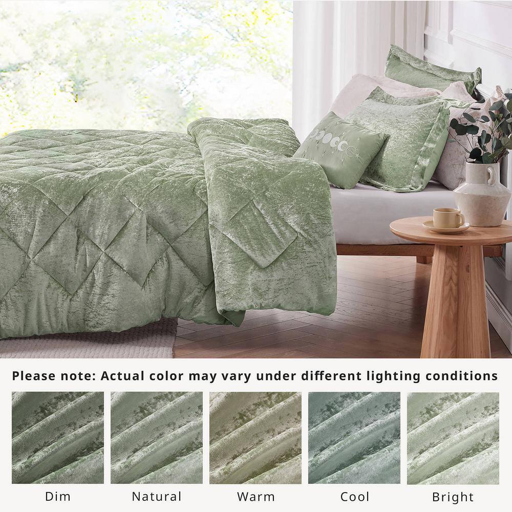 Green Velvet Twin/Twin XL Duvet Cover Set with Decorative Pillow