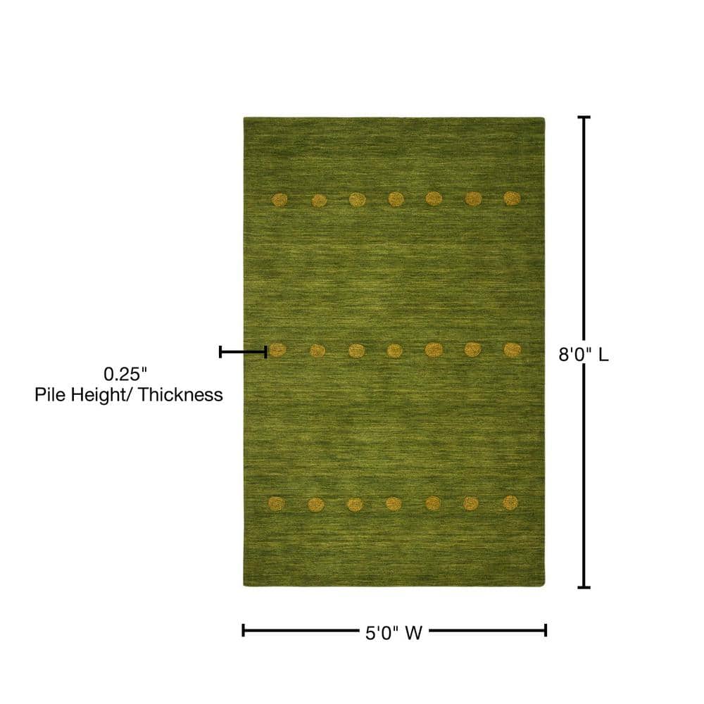 Transitional Hand-Knotted Wool Rectangular Rug in Green, 5' x 8'