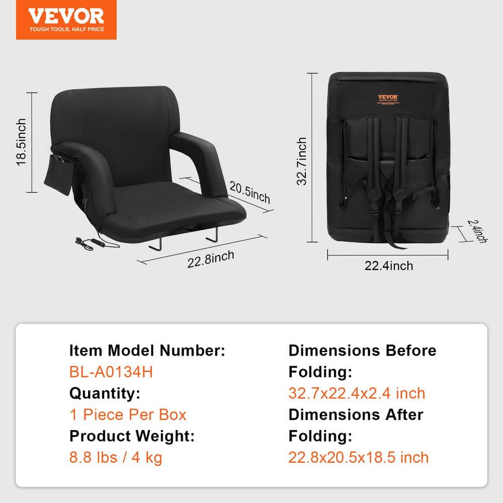 Noir Heated Reclining Portable Floor Chair with Square Arms