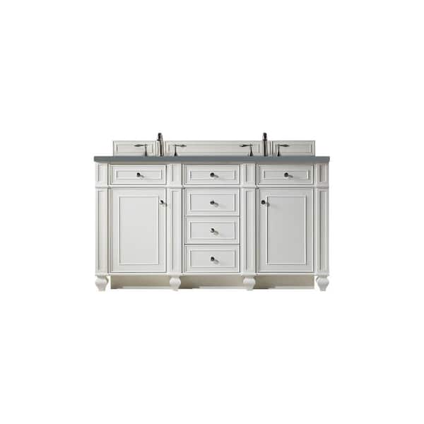 James Martin Vanities Bristol 60 in. W x 23.5 in. D x 34 in. H Bathroom Vanity in Bright White with Cala Blue Quartz Top