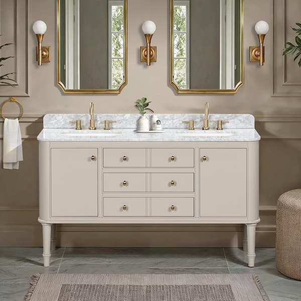 Home Decorators Collection Collette 60 in. Double Sink Greige Bath