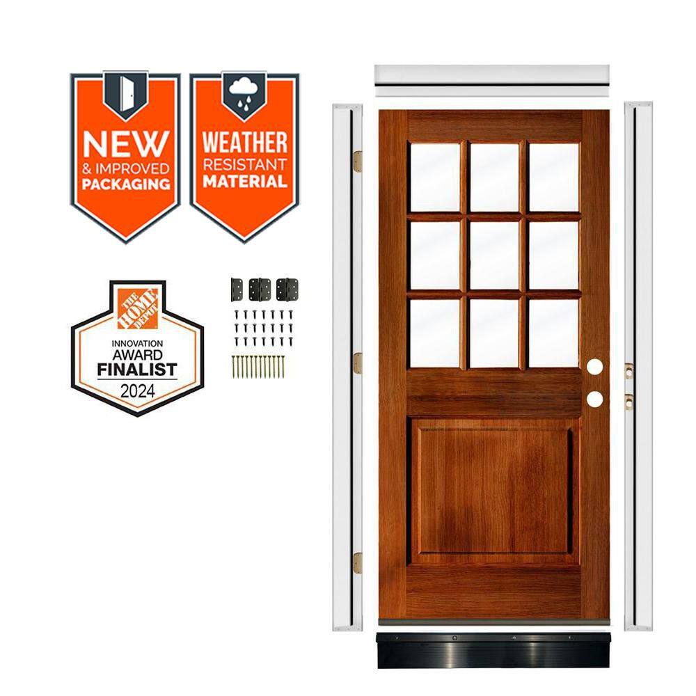 DIY 36in.x 80in.Hemlock Left-Hand 9Lite Clear Glass Red Chestnut Stain Wood Front Door Kit w/ Quick Assemble Jamb price history on PriceWatchPro