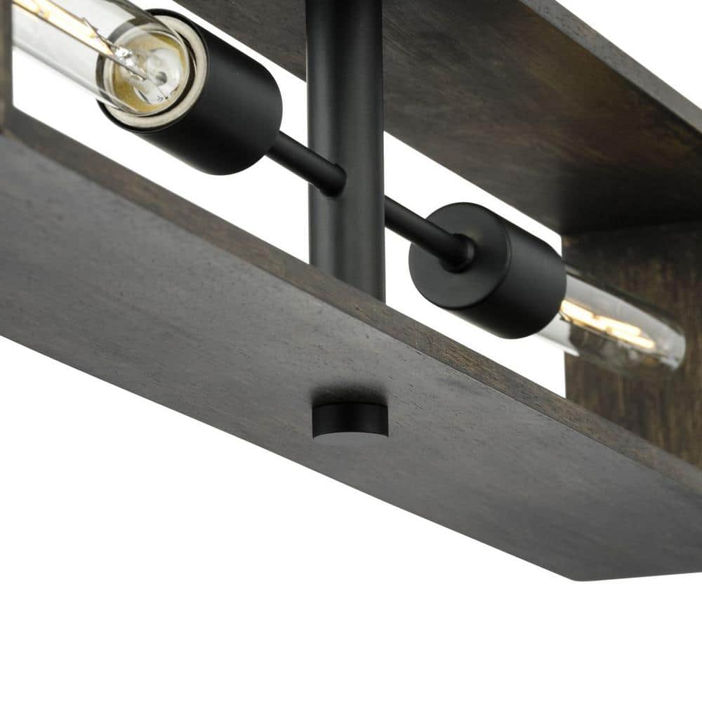 Matte Black and Wood 4-Light Geometric Chandelier