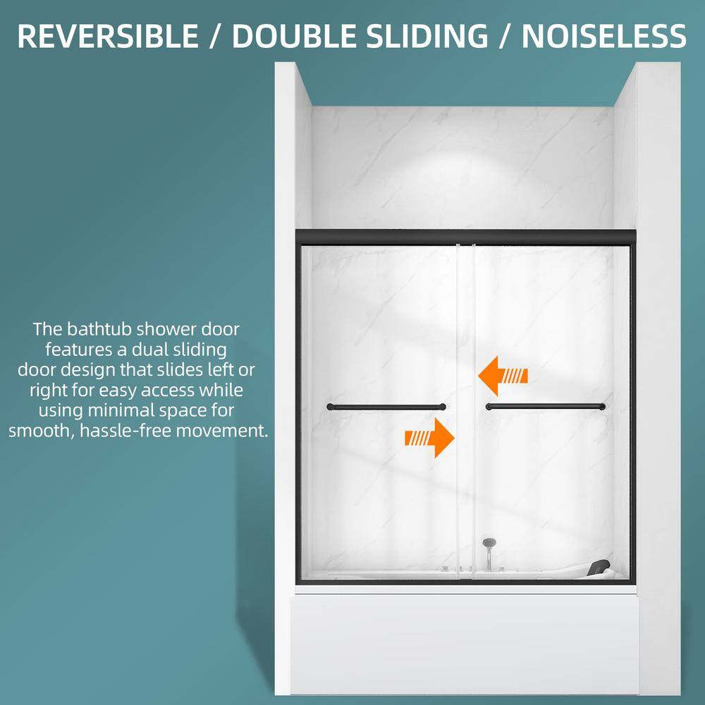 Black Aluminum and Tempered Glass Double Sliding Tub Door