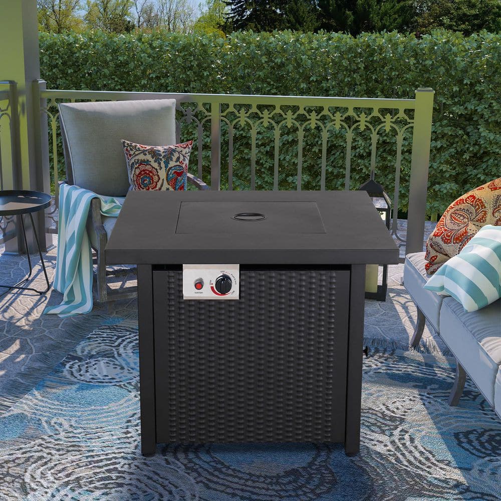30 in. Iron Square Fire Pit Table with Table Lid
