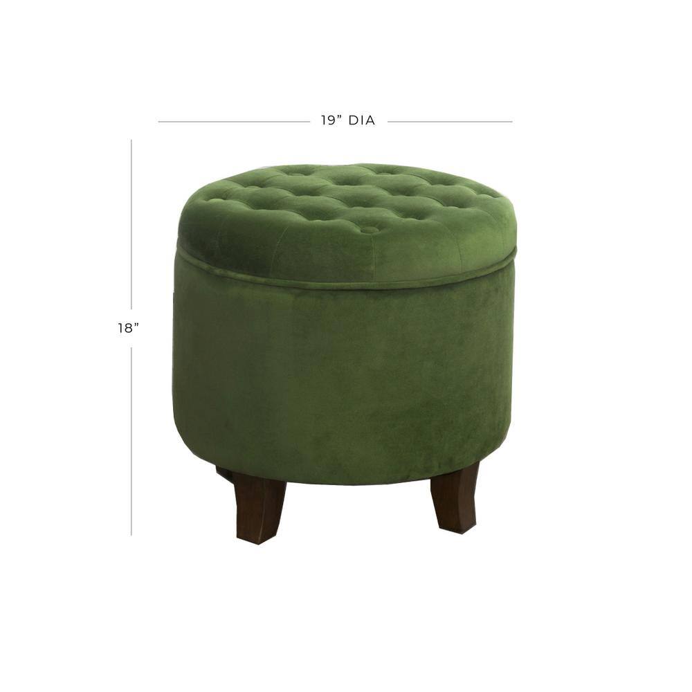 Forest Green Velvet Tufted Round Storage Ottoman