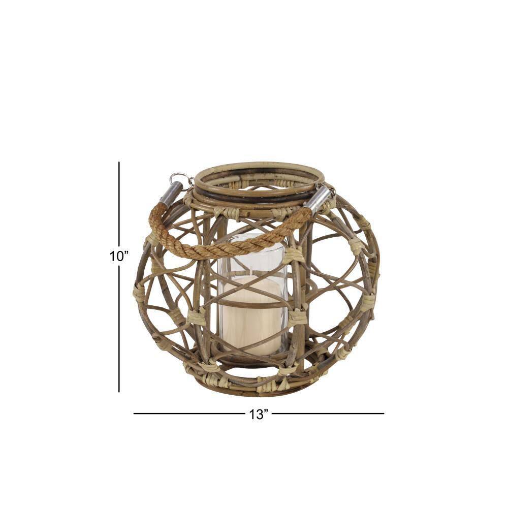 Ellipse-Shaped Rattan and Burlap Rope Hanging Lantern, 13''