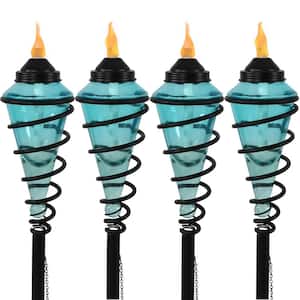 Sunnydaze 2-in-1 Metal Swirl with Blue Glass Outdoor Lawn Torch (Set of 4)