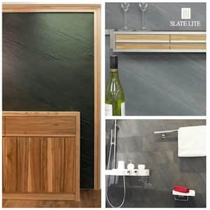 11 in. x 4 in. Black Sample Slate Thin and Flexible Stone Sheet Wall Tile