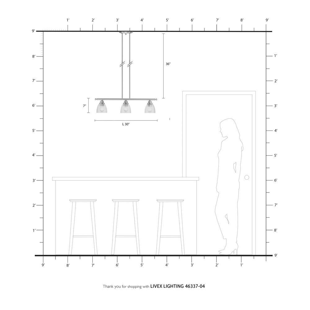 Montgomery 3-Light Black Hand Blown Glass Linear Chandelier