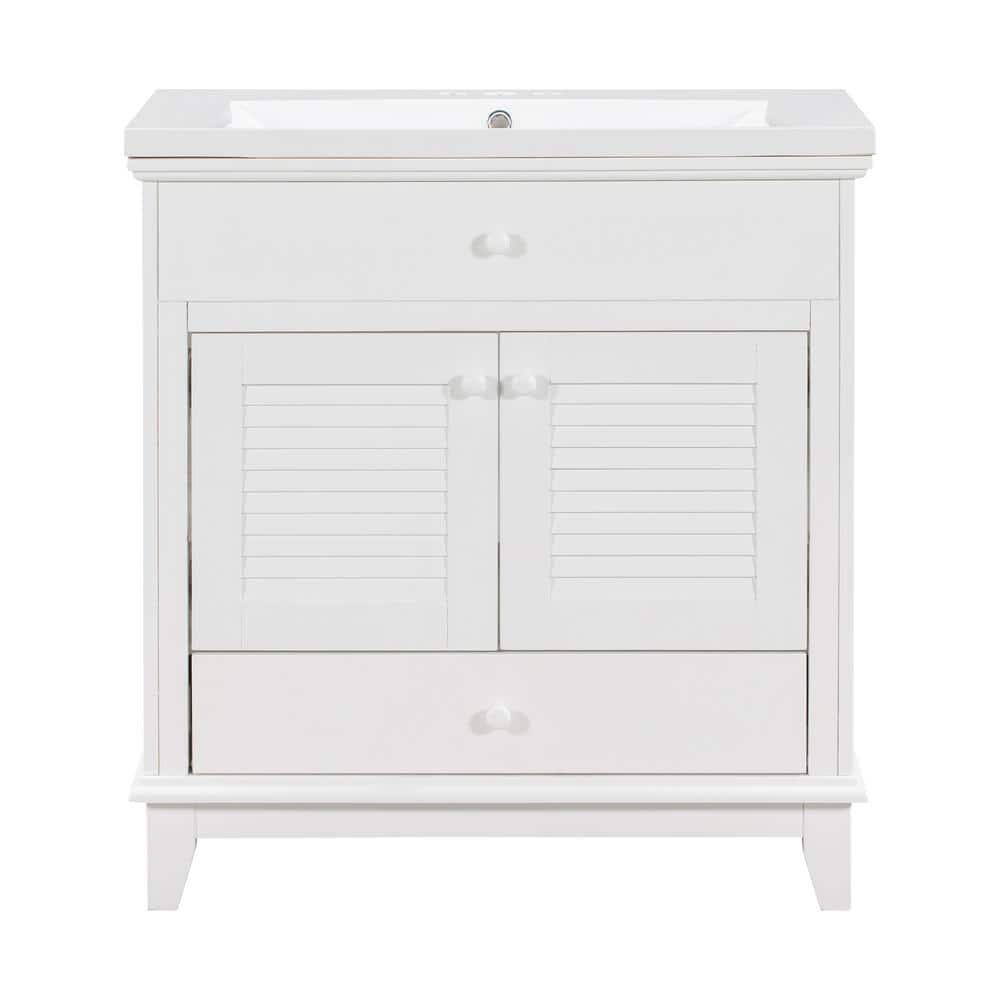 29.84 in. W x 18.07 in. D x 31.02 in. H Bath Vanity in White with White Cer
