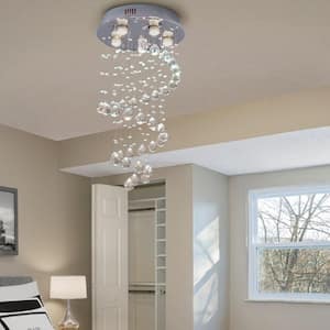 Modern 16 in. 5-Light Flush Mount Crystal Chandelier, Chrome Serpentine Design with No Bulbs Included