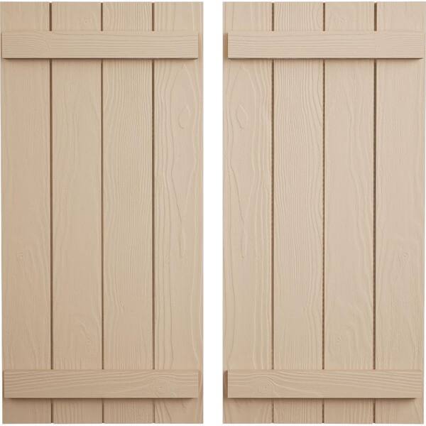 Ekena Millwork 22 in. x 40 in. Timberthane Polyurethane 4-Board Joined Board-n-Batten Sandblasted Faux Wood Shutters Pair