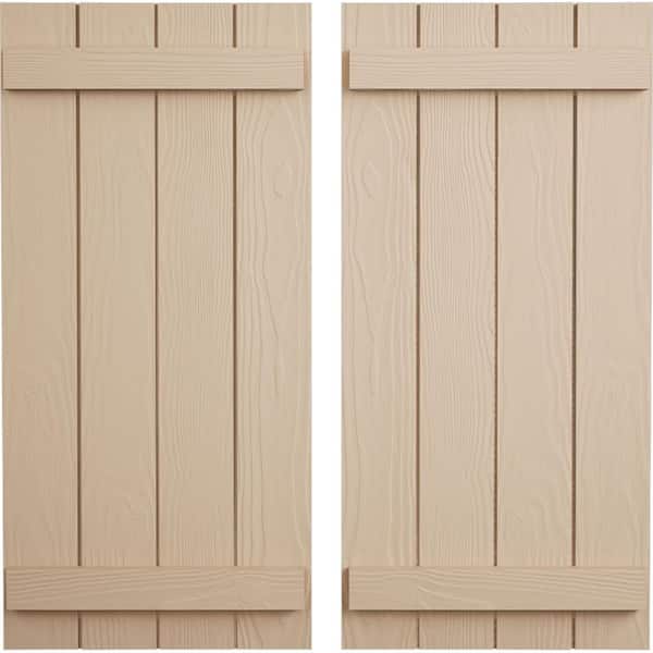 Ekena Millwork 22 in. x 48 in. Timberthane Polyurethane 4-Board Joined Board-n-Batten Sandblasted Faux Wood Shutters Pair