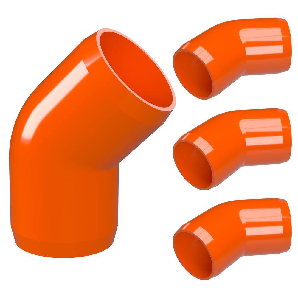Furniture Grade Orange Pack of 4 FORMUFIT F00145E-OR-4 Elbow PVC Fitting 1 Size 45 Degree 