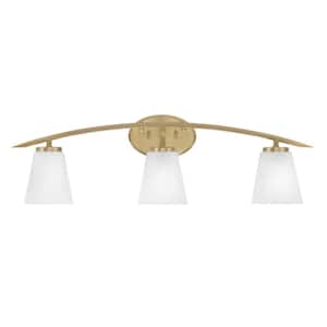 Siena 29 in. 3-Light Vanity Light New Age Brass with White Muslin Glass Shades