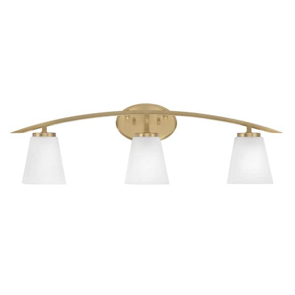 Unbranded Siena 29 in. 3-Light Vanity Light New Age Brass with White Muslin Glass Shades