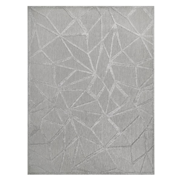 Vennor Gray 8 ft. x 10 ft. Contemporary Geometric Polypropylene Indoor/Outdoor Area Rug