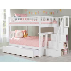 Columbia Staircase Bunk Bed Full over Full with Full Size Urban Trundle Bed in White
