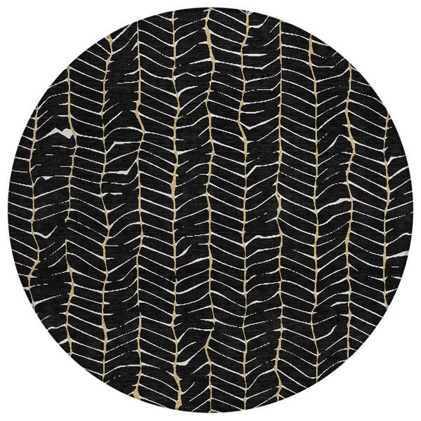 Chantille Machine Washable Indoor/Outdoor Abstract ACN3038 Black 8 ft. x 8 ft. Round Rug