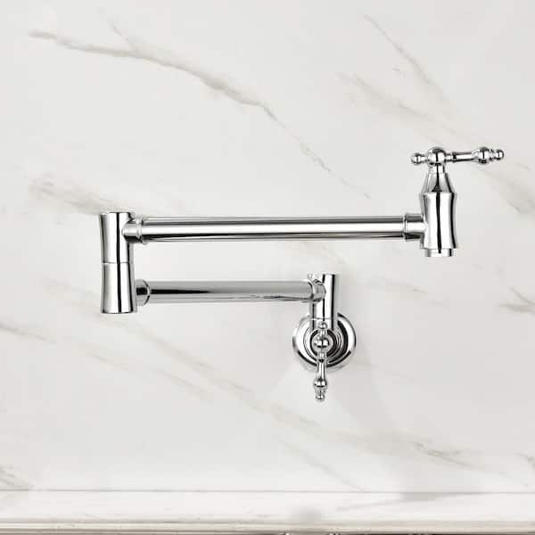 GIVING TREE Traditional Double Handle Wall Mount Pot Filler with Solid Brass Instruction in Chrome