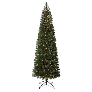 7.5 ft. Pre-Lit LED Pencil Deerfield Spruce Artificial Christmas Tree with 700 Warm White Lights