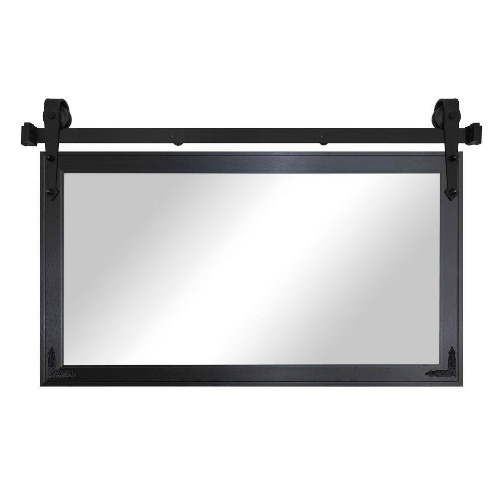 (33 in. H x 50 in. W) Black Steel Mirror with Steel Barn Door Track and Decorative Metal Corner Brackets price history on PriceWatchPro