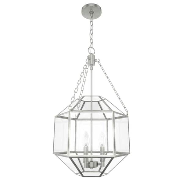 Hunter Indria 3-Light Brushed Nickel Island Pendant Light with Clear Seeded Glass Shade Kitchen Light
