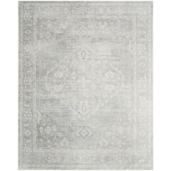 Astra Machine Washable Light Grey 9 ft. x 12 ft. Center medallion Traditional Area Rug